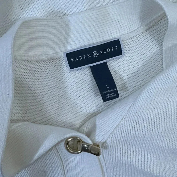 White Karen Scott Sweater Gold Large Hook and Eye Buckle Detail Large Cotton - Picture 7 of 7